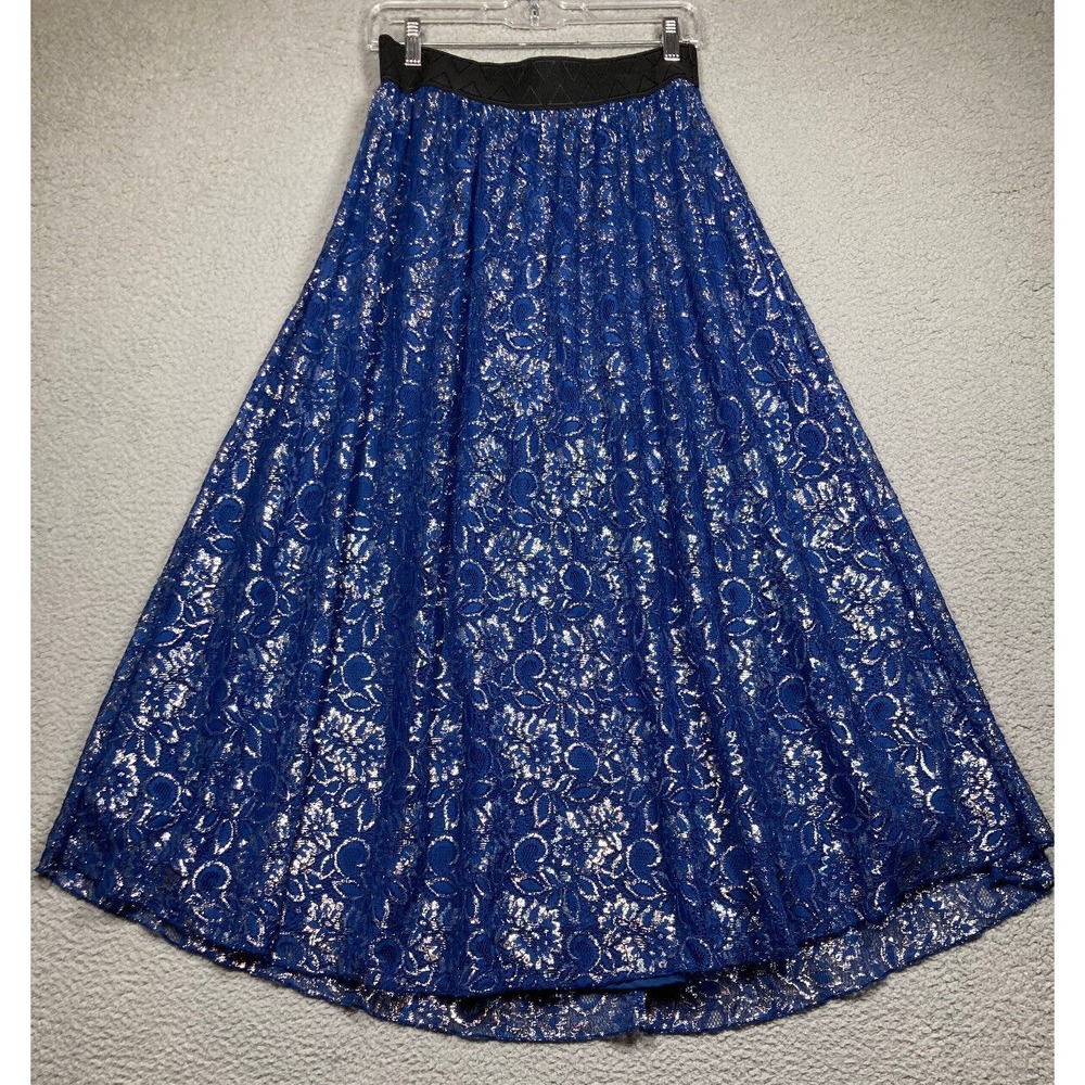 LuLaRoe Skirt Womens‎ Small Blue Lace Maxi Lined Metallic Feminine Cyber Goth